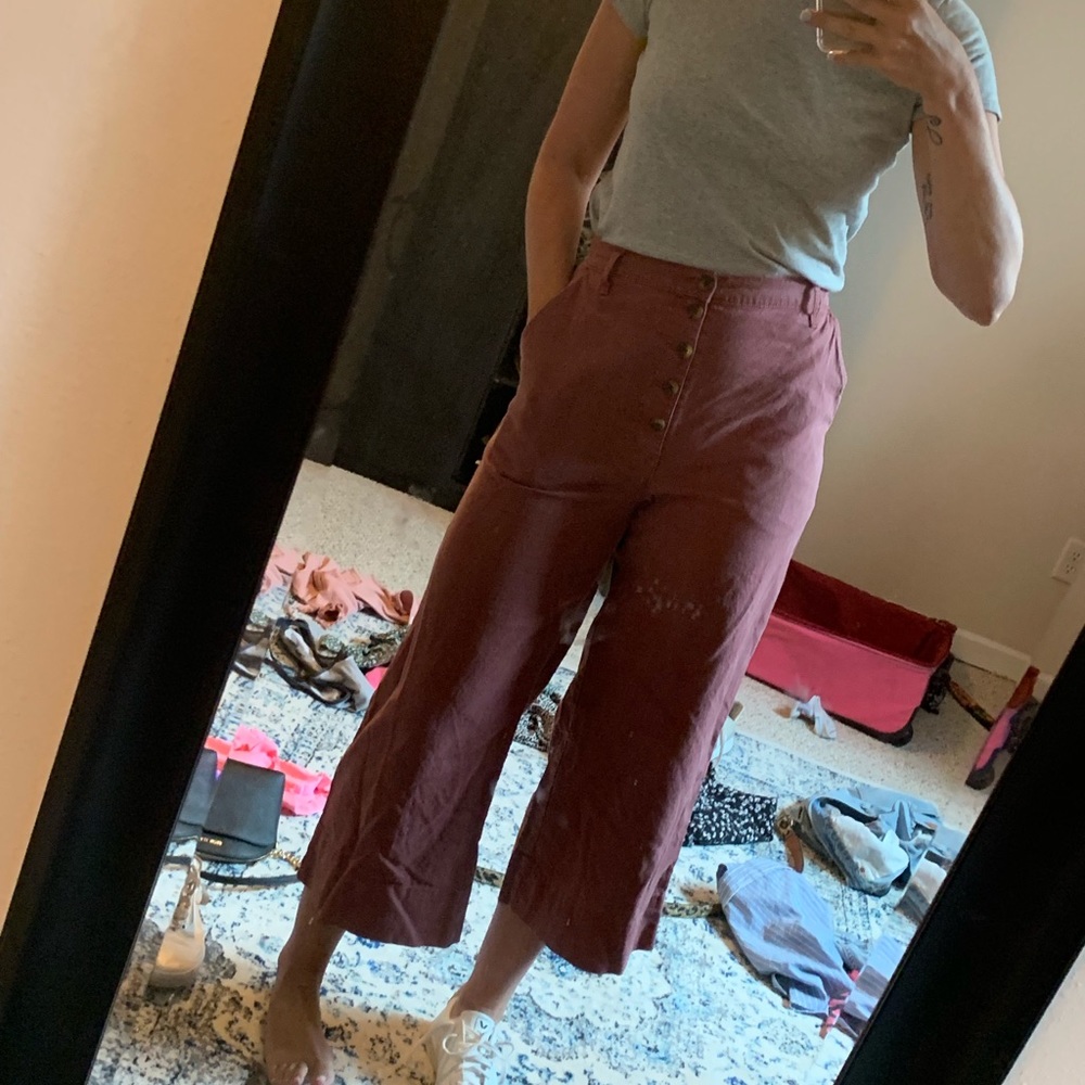 Maroon Wide Leg Cropped Pants